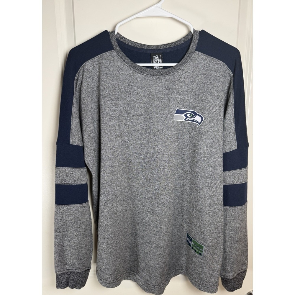 NFL Team Apparel Seattle Seahawks Long Sleeve Shirt Men's Large Gray Blue